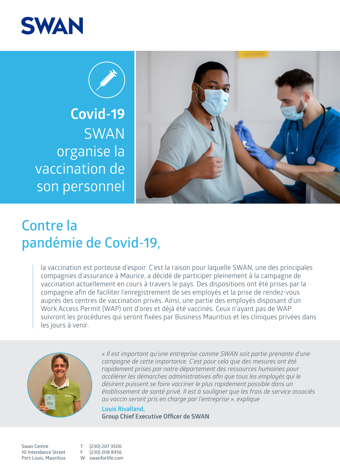 SWAN organise la vaccination de son personnel