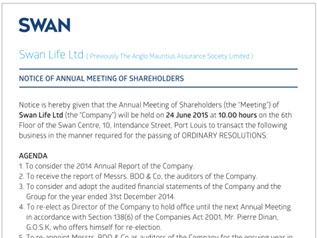 SWAN Life Ltd - Notice of Annual Meeting of Shareholders - 4 May 2015